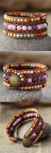 Load image into Gallery viewer, Natural Jasper &amp; Amethyst Beads Cuff Leather Bracelet
