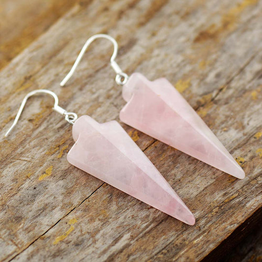 Natural Rose Quartz Arrowhead Earrings