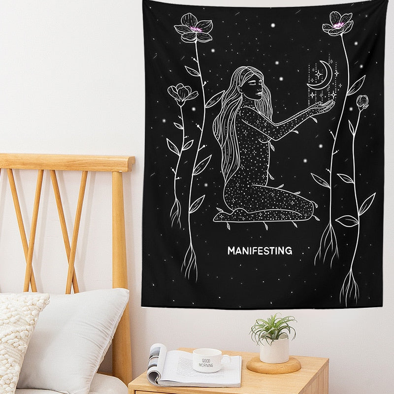 Moon Phases Tapestry Rainbow Girl