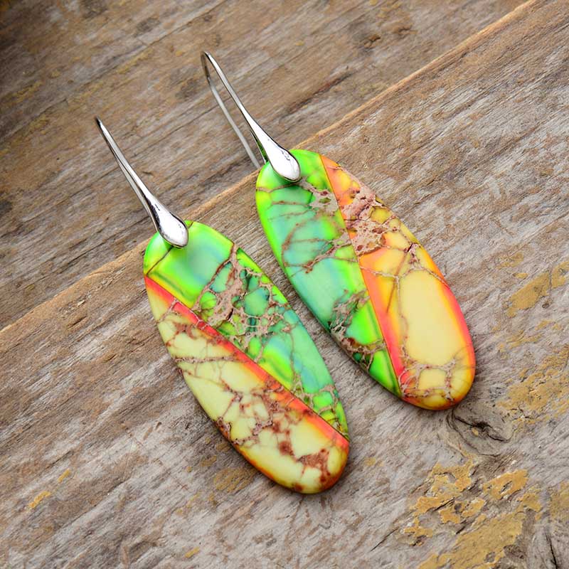 Natural Rainbow Jasper Dangle Earrings