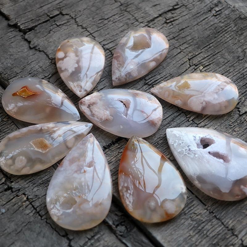 Natural White Quartz, Jasper, Amazonite & Sakura Agate Pendant Necklace