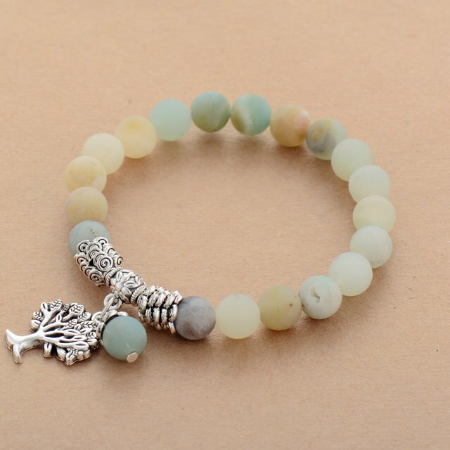 Natural Matte Amazonite Tree of Life Beaded Bracelet