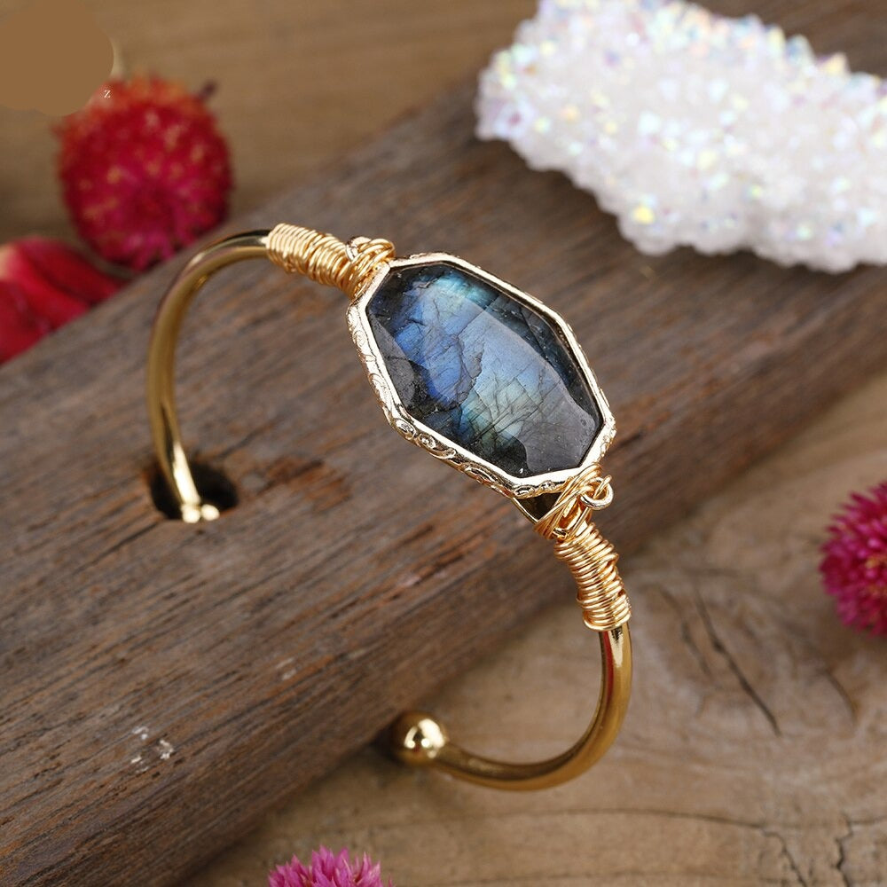 Natural Flash Labradorite Cuff Bracelet