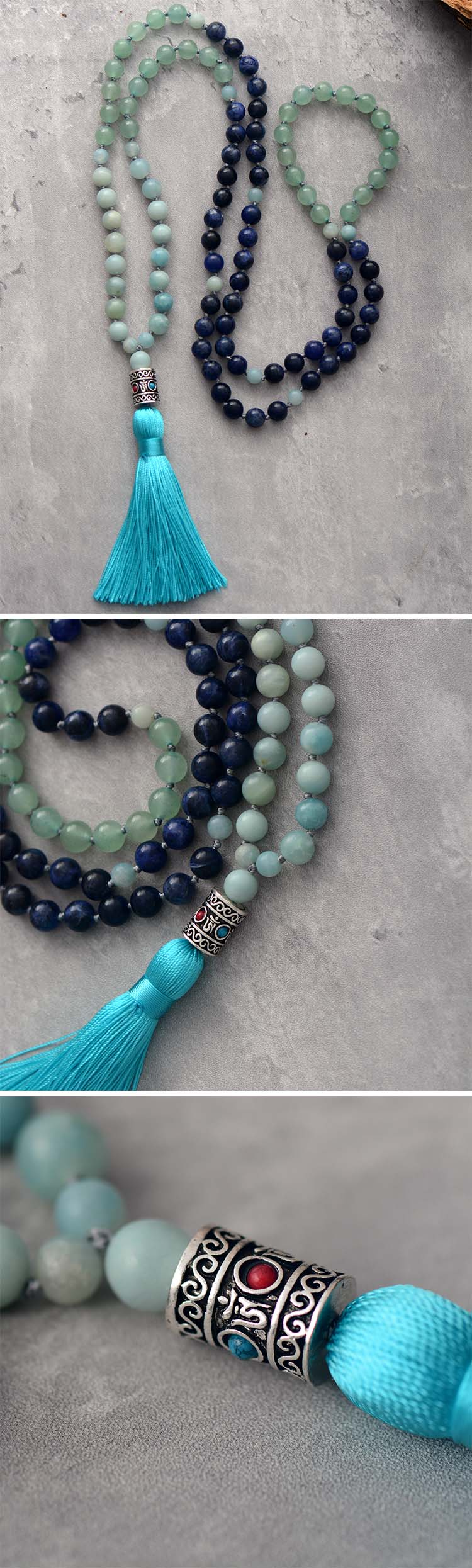 Natural Aventurine, Sodalite & Amazonite 108 Beads Mala Necklace