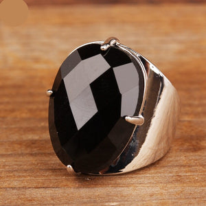 Natural Black Agate Cuff Ring