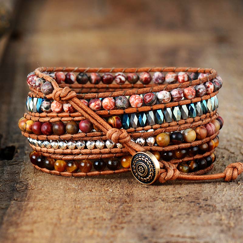 Natural Tiger Eye & Jasper Wrap Bracelet