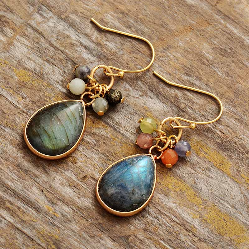 Natural Labradorite & Mixed Agates Earrings