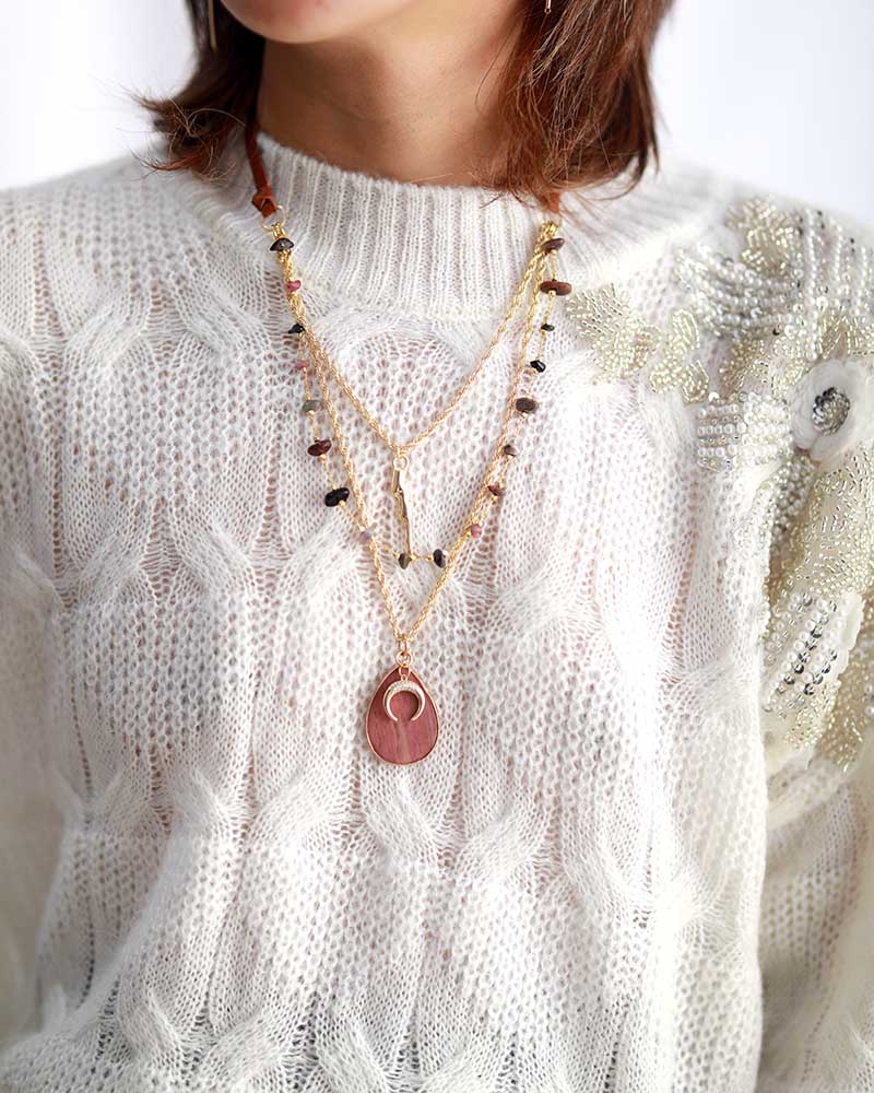 Natural Tourmaline & Rhodonite Multi-Layer Necklace