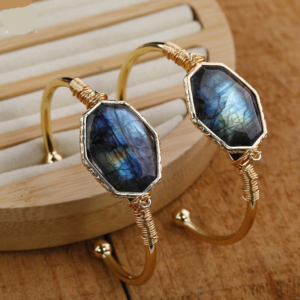 Natural Flash Labradorite Cuff Bracelet