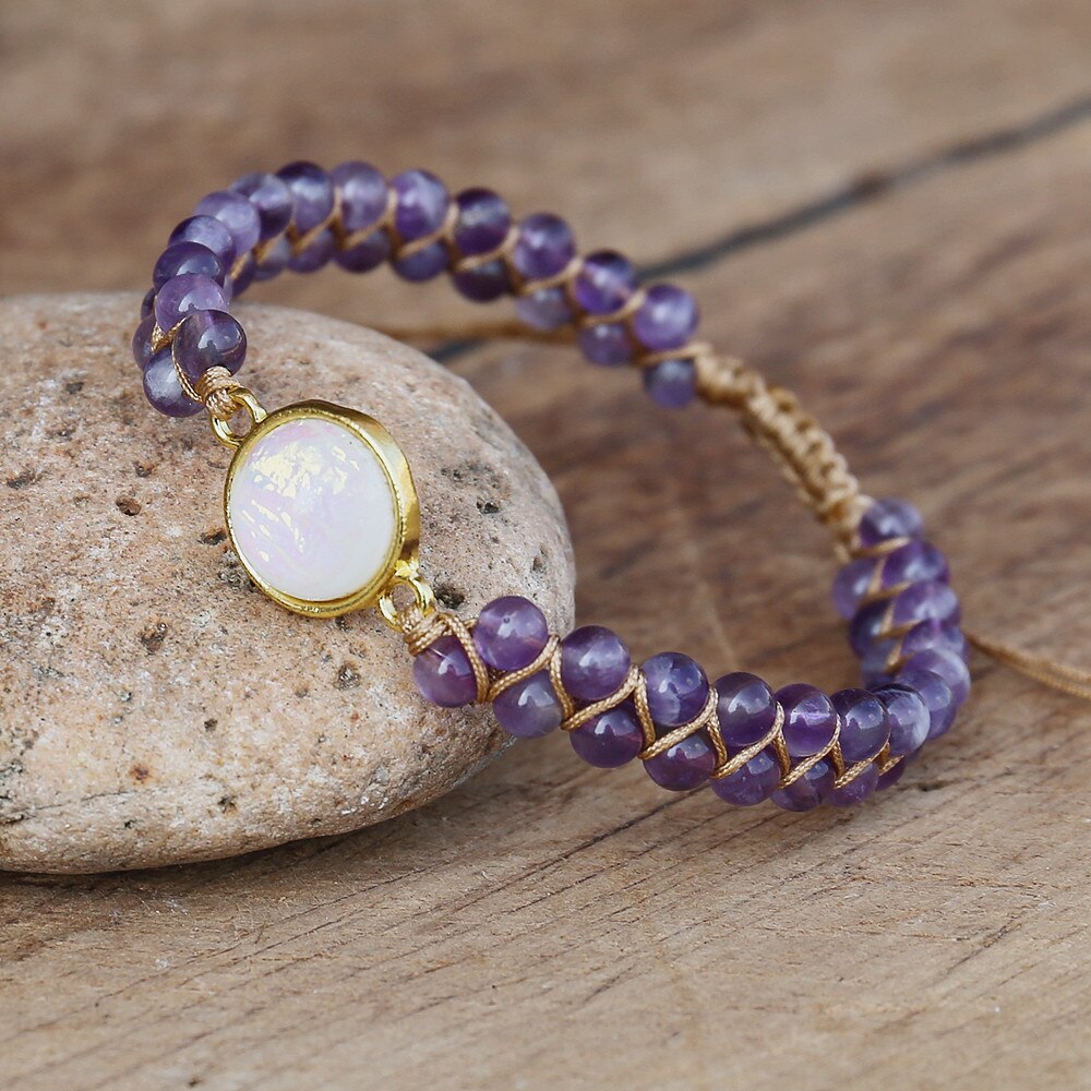 Natural Amethyst & Opal Wrap Bracelet