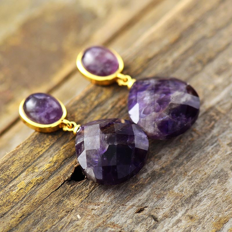 Natural Amethyst Teardrop Stud Earrings