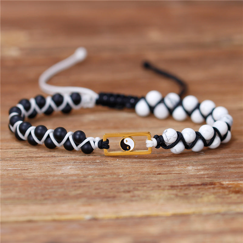 Natural Black Agate & Howlite Yin Yang Bracelet