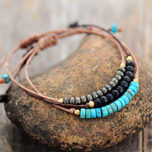 Natural Turquoise Jasper / Pyrite / Hematite Seed Beads Wrap Bracelet