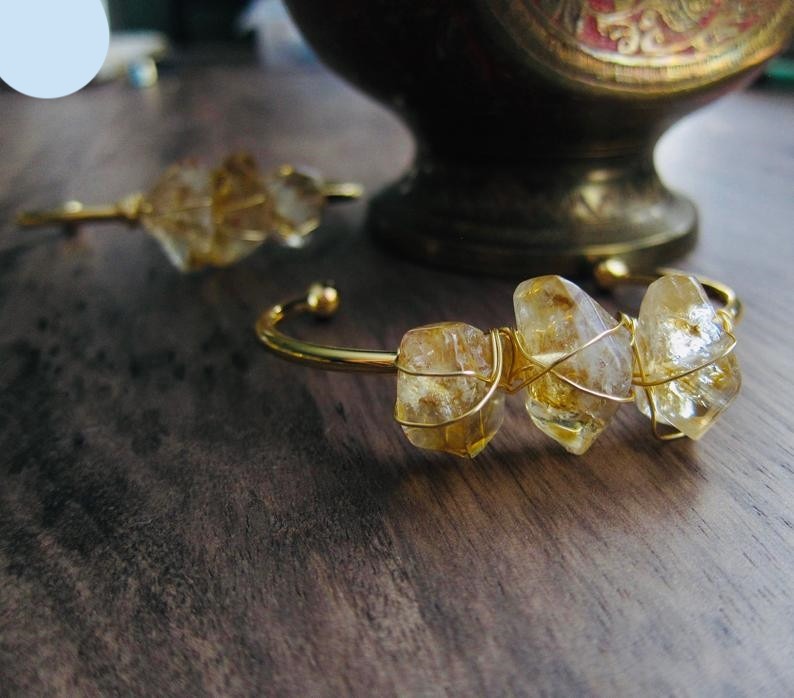 Natural Raw Citrine Quartz Cuff Bracelet