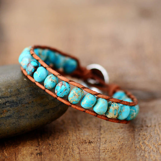 Natural Jasper Beads Leather Wrap Bracelet