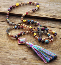 Load image into Gallery viewer, 108 Natural Japers &amp; Labradorite Beads Mala Necklace with Geometric Pendant
