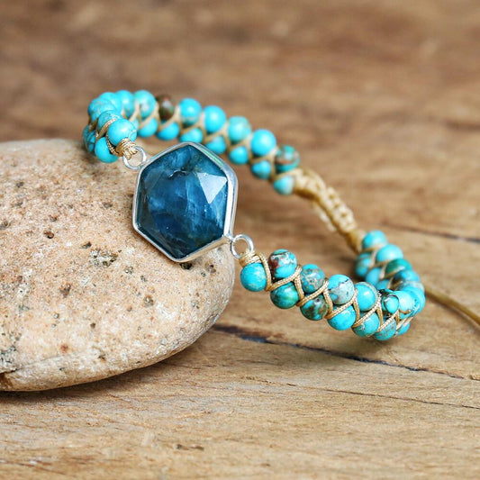 Natural Turquoise Jasper & Apatite Wrap Bracelet