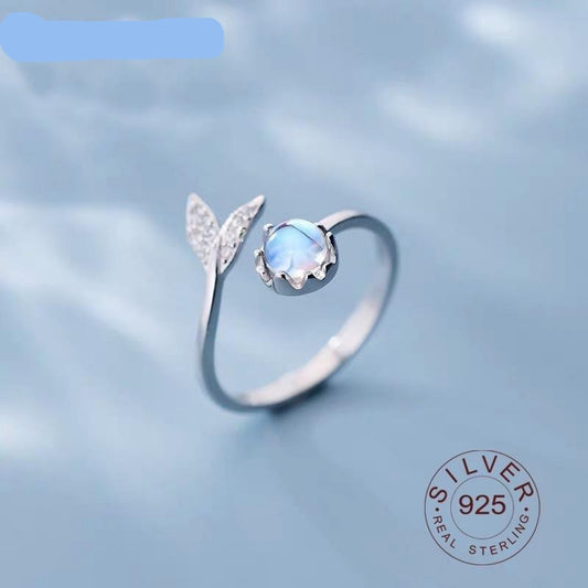 Tiny Piece of the Ocean Moonstone and Silver Mermaid Ring