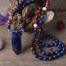 Load image into Gallery viewer, Natural Amethyst, Tiger Eye, Lapis Lazuli, Jasper Necklace with Sodalite Stone Pointed Pendant

