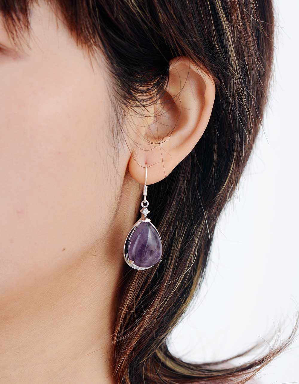 Natural Amethyst & Zircons Teardrop Earrings