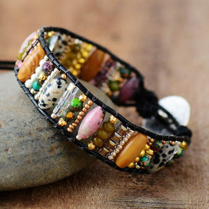 Natural Jasper, Rhodonite & Agate Leather Wrap Bracelet