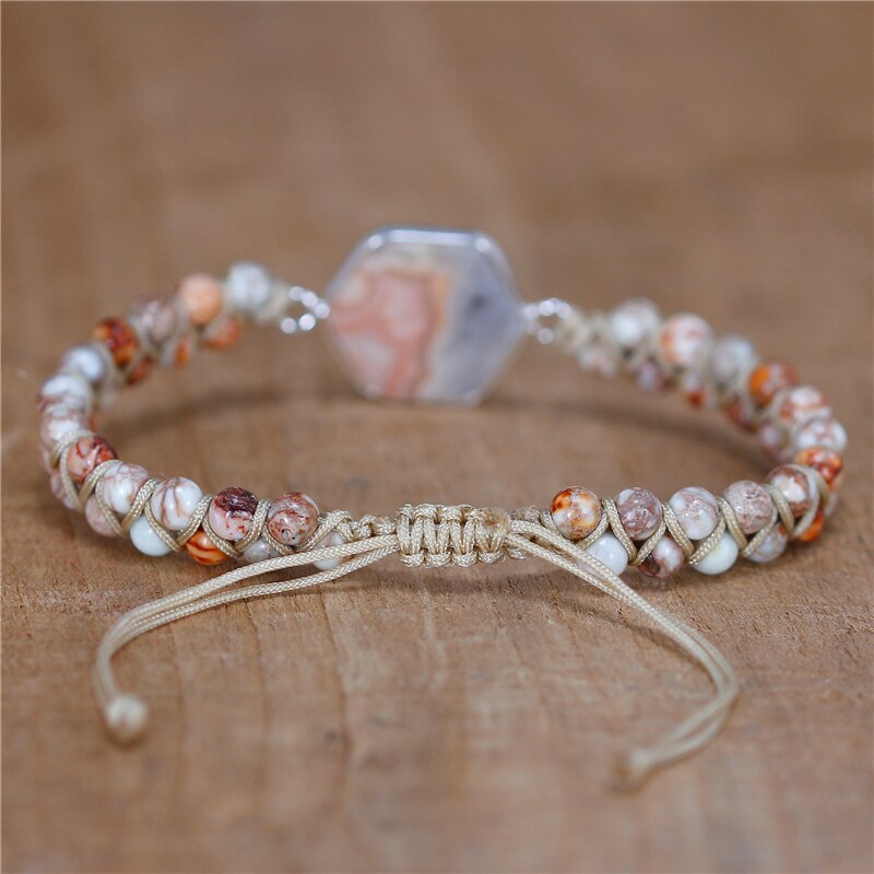 Natural Jasper & Agate Hexagon Bracelet