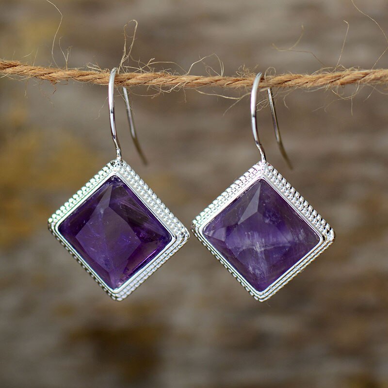 Natural Labradorite / Amethyst / Lapis Lazuli Geometric Earrings