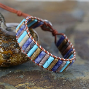 Natural Sodalite, Jasper, Turquoise & Agate Leather Wrap Bracelet