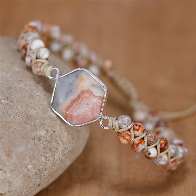 Natural Jasper & Agate Hexagon Bracelet