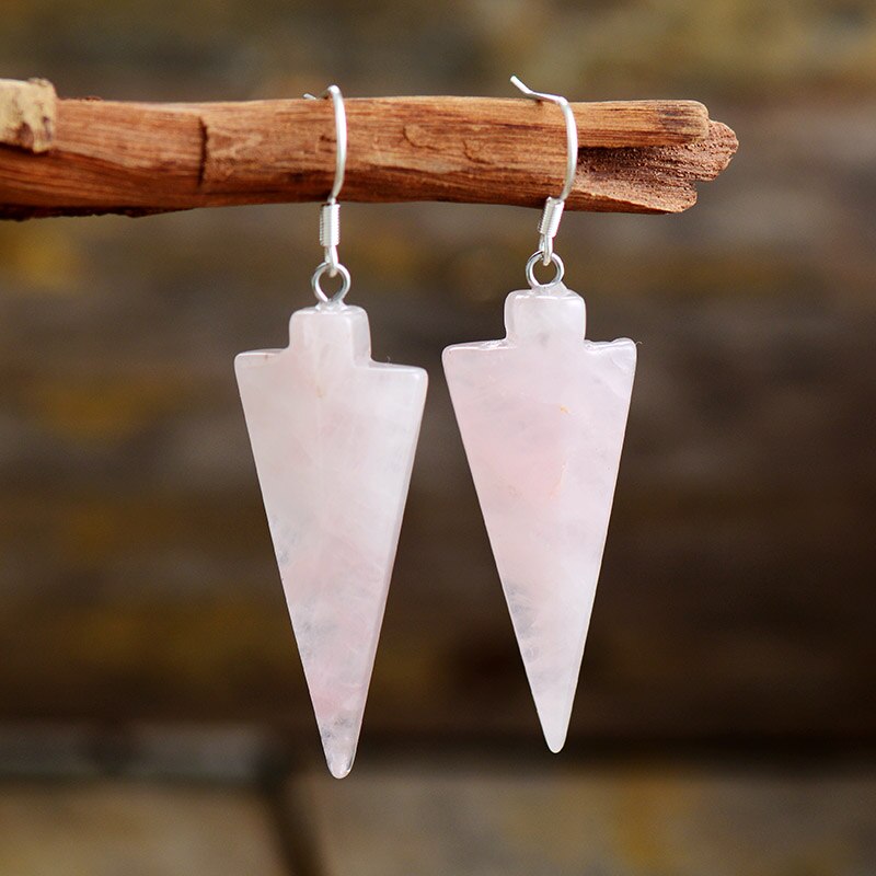 Natural Rose Quartz Arrowhead Earrings