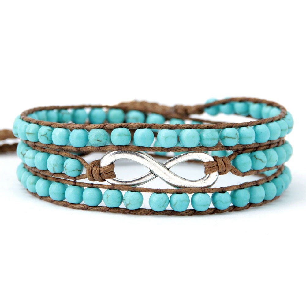 Natural Turquoise Beaded Wrap Bracelet with Infinity Charm