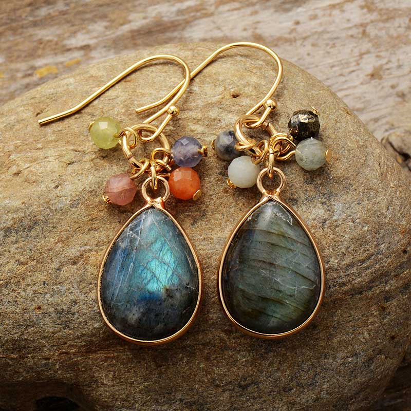 Natural Labradorite & Mixed Agates Earrings