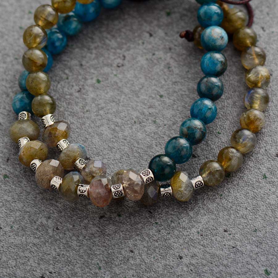 Man & Woman Natural Apatite & Laradorite Beaded Bracelet