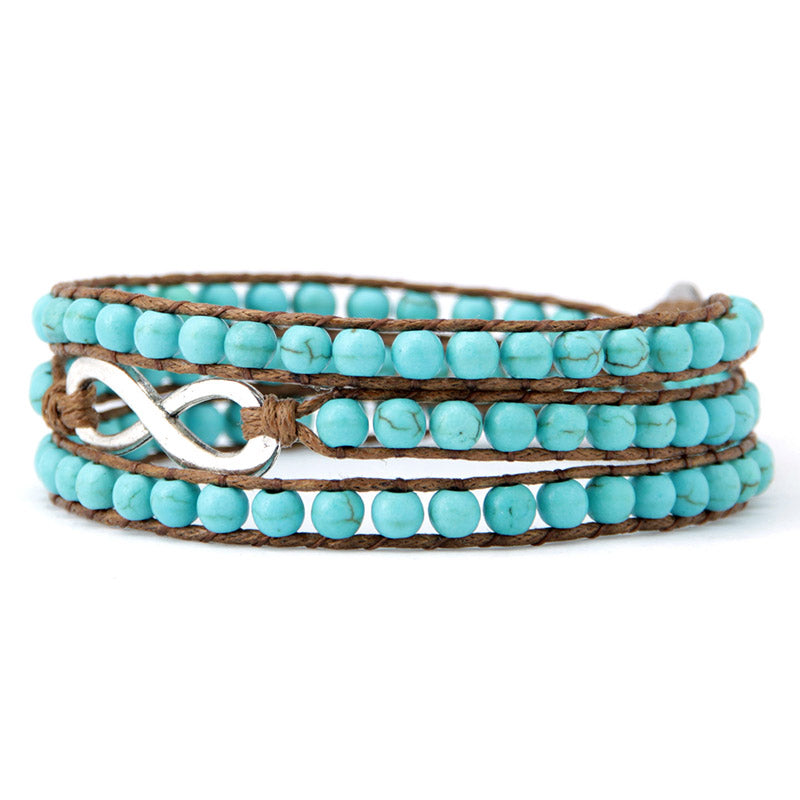 Natural Turquoise Beaded Wrap Bracelet with Infinity Charm