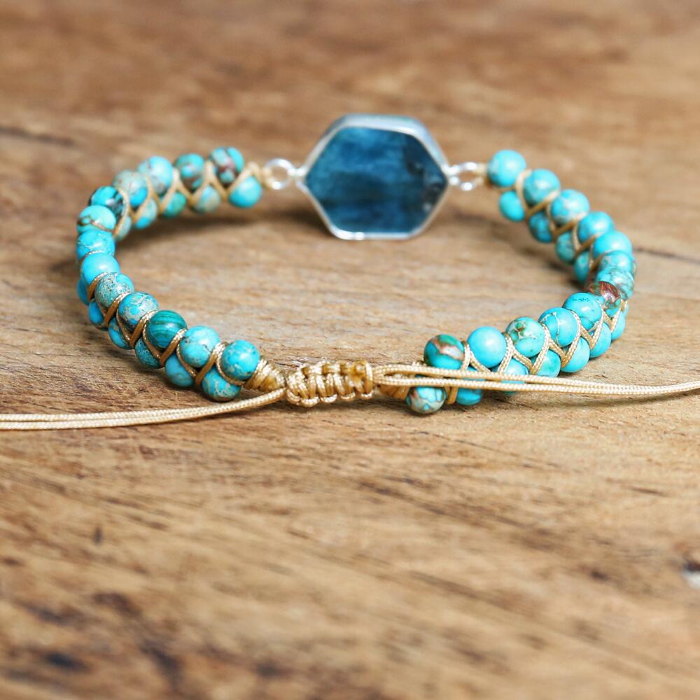 Natural Turquoise Jasper & Apatite Wrap Bracelet