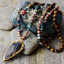 Load image into Gallery viewer, Natural Tiger Eye, Jasper, Agate &amp; Onyx Arrowhead Necklace
