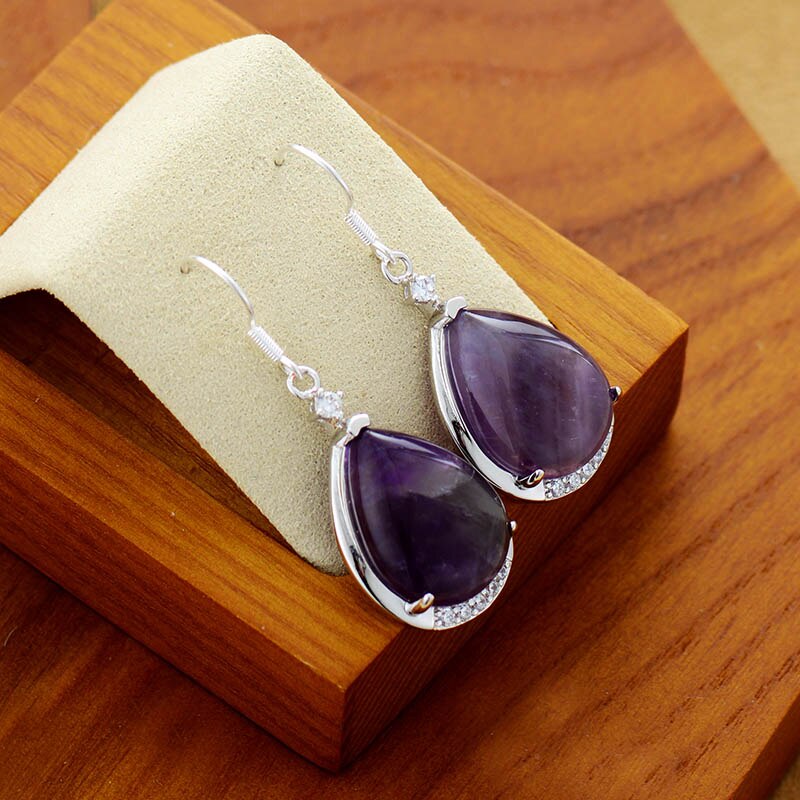 Natural Amethyst & Zircons Teardrop Earrings