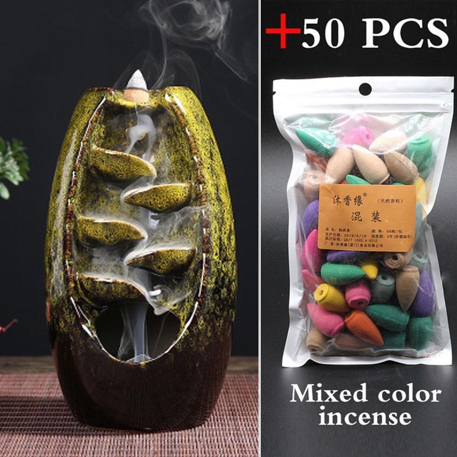 Ceramic Mountain Waterfall Backflow Incense Burner + 50 incense cones