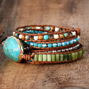 Natural Turquoise Jasper Leather Wrap Bracelet