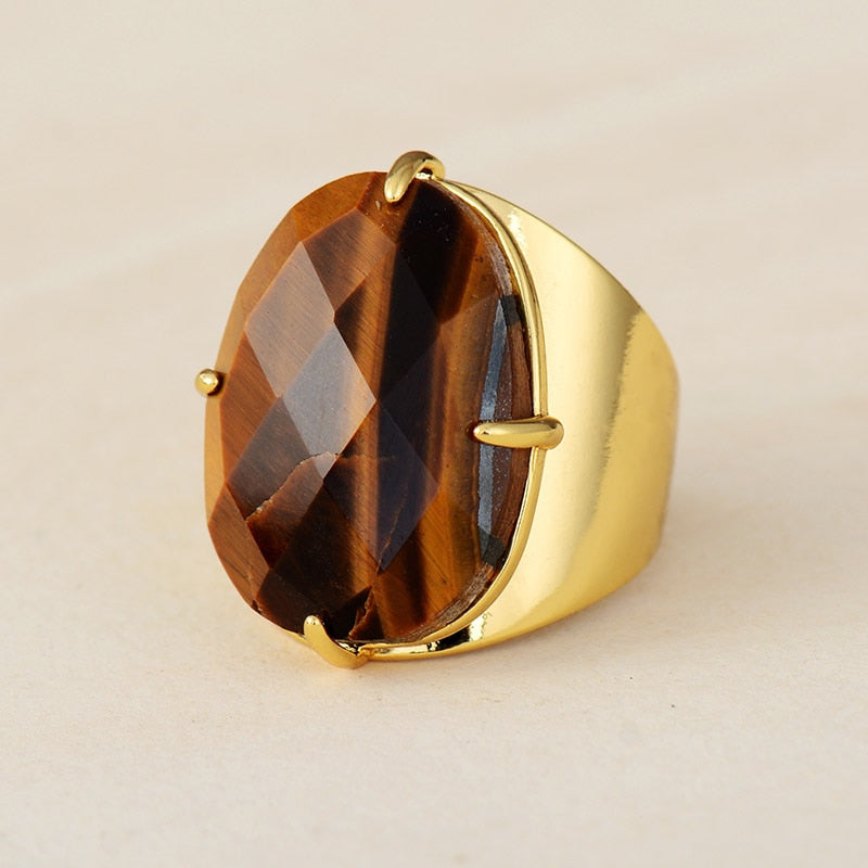 Natural Tiger's Eye Stone Cuff Ring