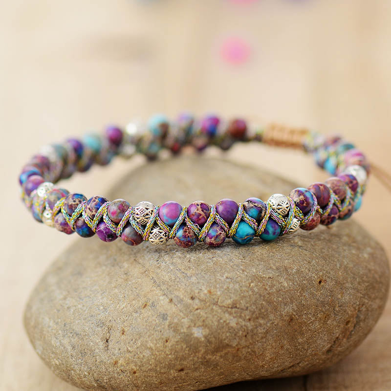 Natural Purple & Ocean Jasper Braided Bracelet