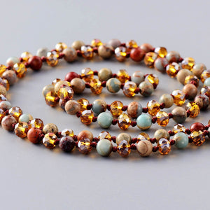 Natural Imperial Jasper & Crystals Necklace with Nepalese Charm