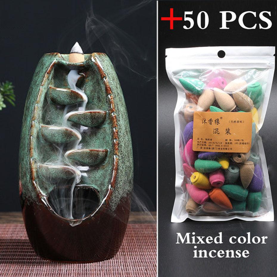 Ceramic Mountain Waterfall Backflow Incense Burner + 50 incense cones