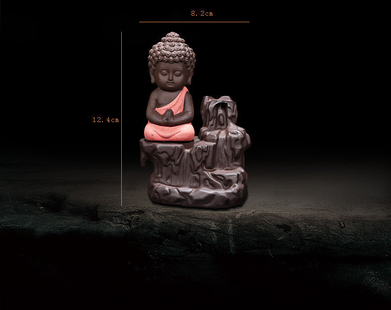 Ceramic Little Buddhist Monk Incense Burner with 10 Incense Cones