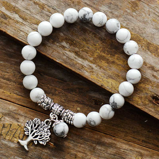 Natural Howlite Tree of Life Beaded Bracelet