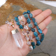 Load image into Gallery viewer, Natural Blue Apatite &amp; Clear Crystal Nugget Beads Necklace
