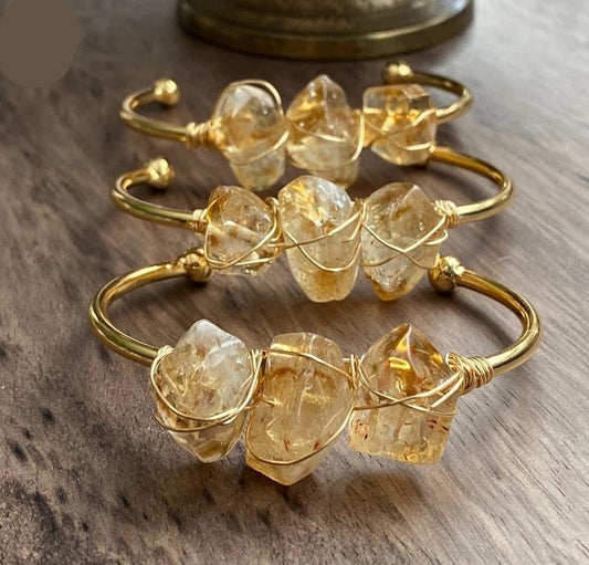 Natural Raw Citrine Quartz Cuff Bracelet