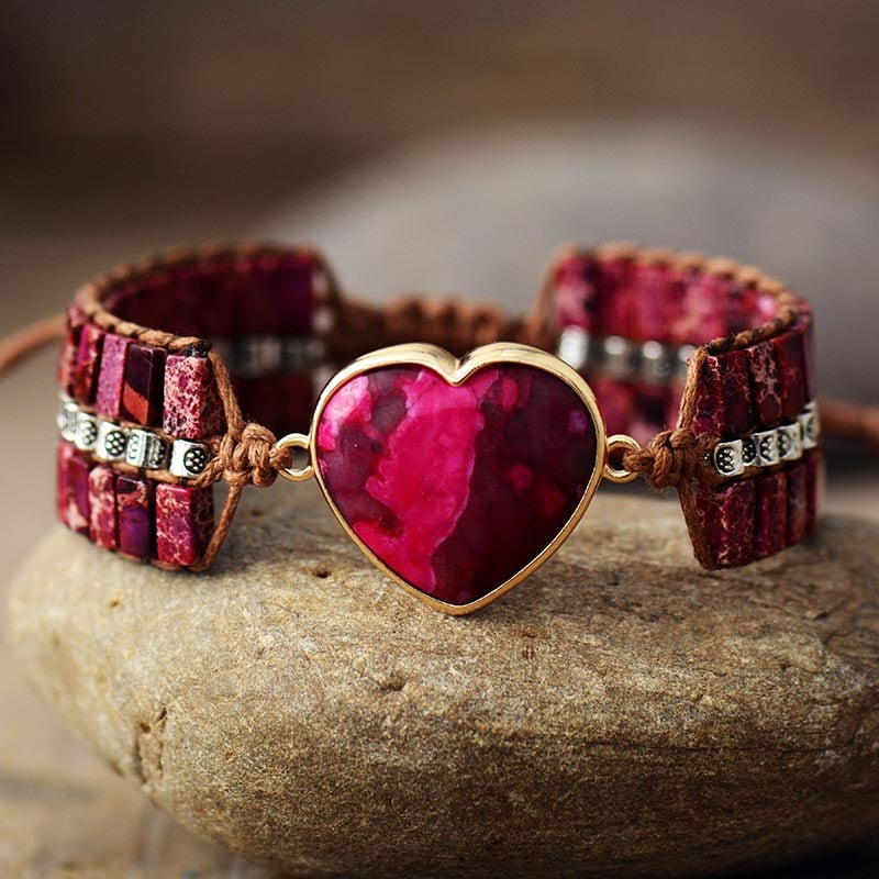 Natural Red Jasper Heart Wrap Bracelet