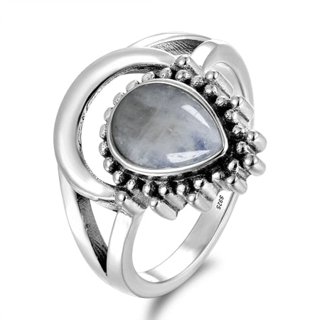 Crescent Moon Silver Moonstone Ring