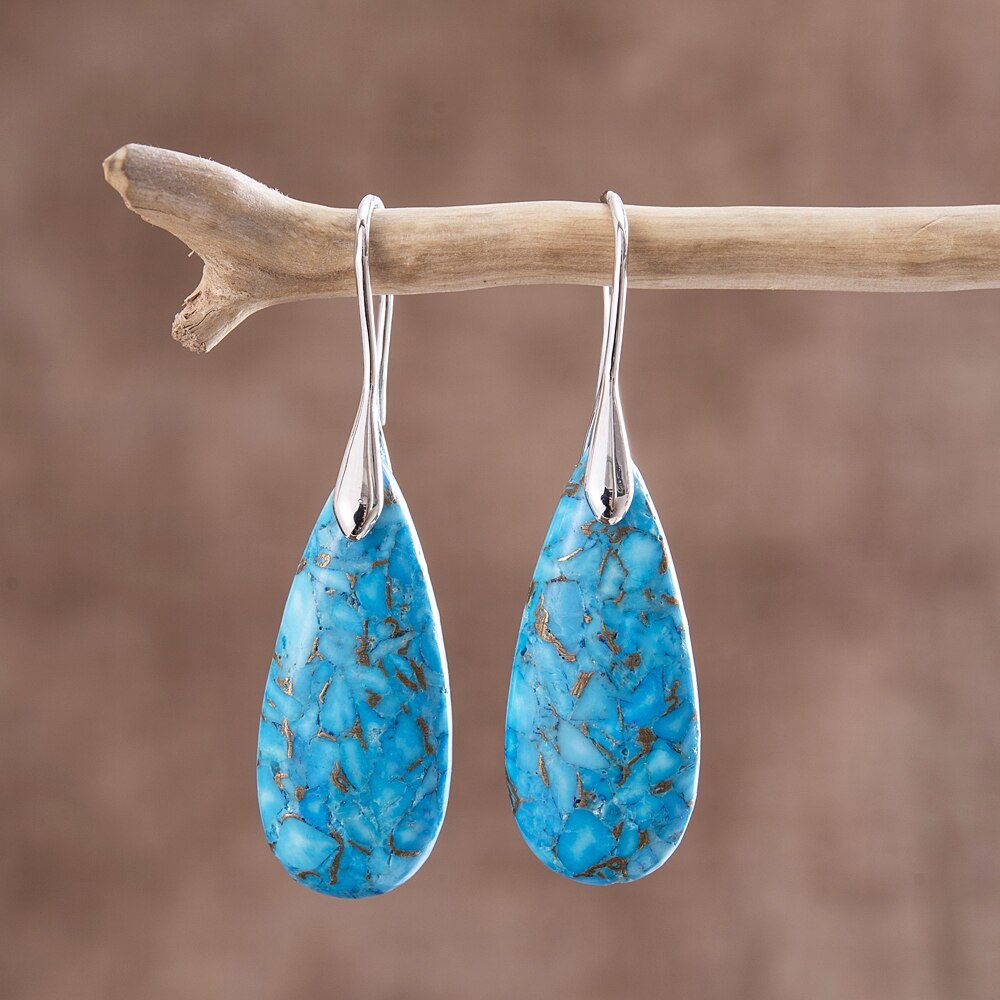 Natural Turquoise Jasper Teardrop Earrings